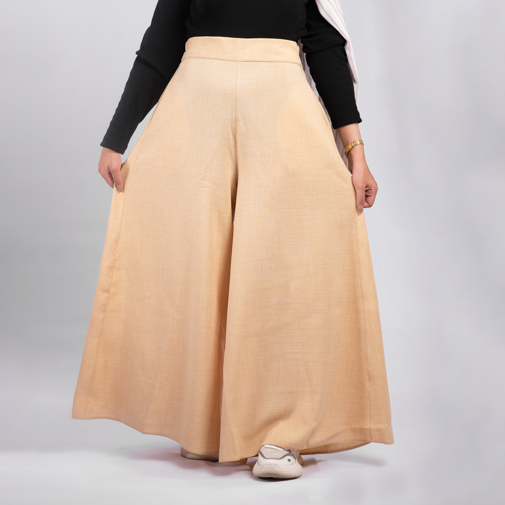 Dark Beige Wide Leg Pants Linen