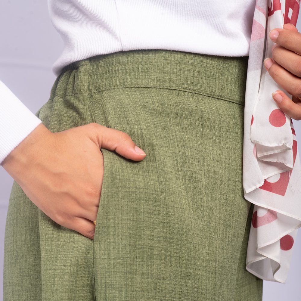 Green Wide Leg Pants Linen - Image 2